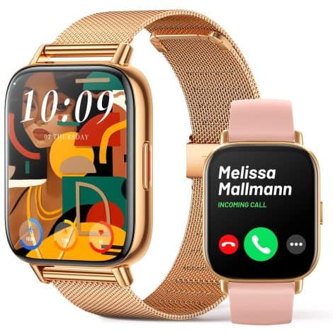 Reloj Inteligente Mujer con Llamadas, Whatsapp, Fitness y Salud: FMK Smartwatch Mujer – 1.7” HD, 2 Correas, Funciones Avanzadas.