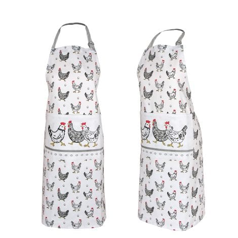 Delantal de cocina ajustable con estampado de gallinas, 100% algodón, accesorio y regalo original para amantes de los animales.