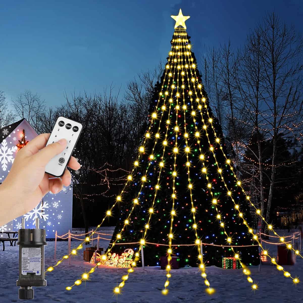 LED Luces Árbol Navidad con Estrella, 8 x 3,5M Luces de Navidad Decorativas con 298 LEDs, 8 Modos, Impermeable Guirnalda Luces de Navidad Decoración Navideña Exterior e Interior (Blanco Cálido)