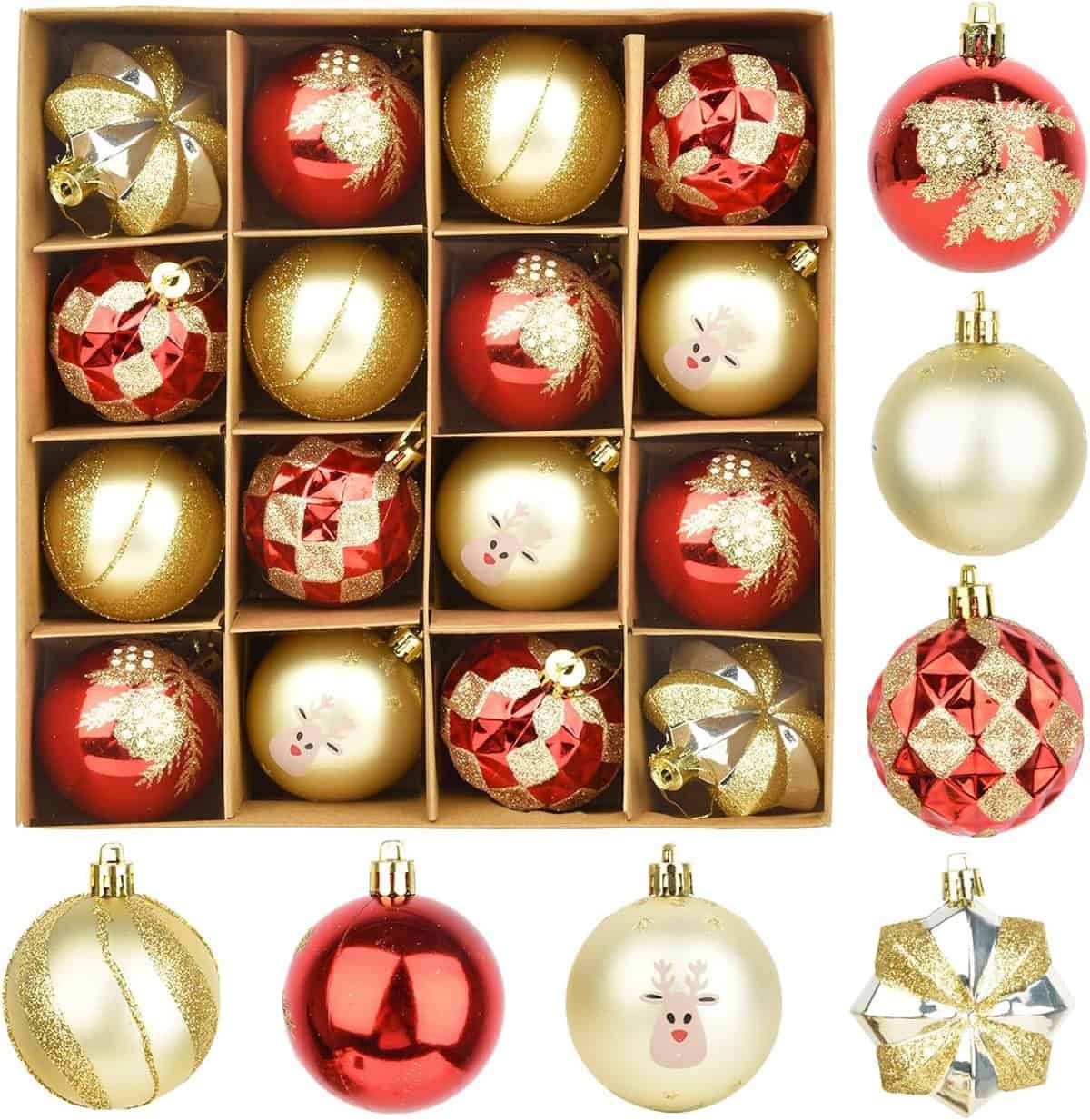 Bolas De Navidad, Bolas Arbol De Navidad, 16 Bolas Navidad, Adornos para Arboles de Navidad con Ganchos para Colgar, Decoracion Navidad, Bolas De Navidad Grandes Para Bodas, Cumpleaños - 6CM