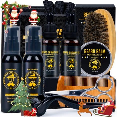 Kit completo para el cuidado y crecimiento de la barba: aceite, champú y rodillo para hombres.