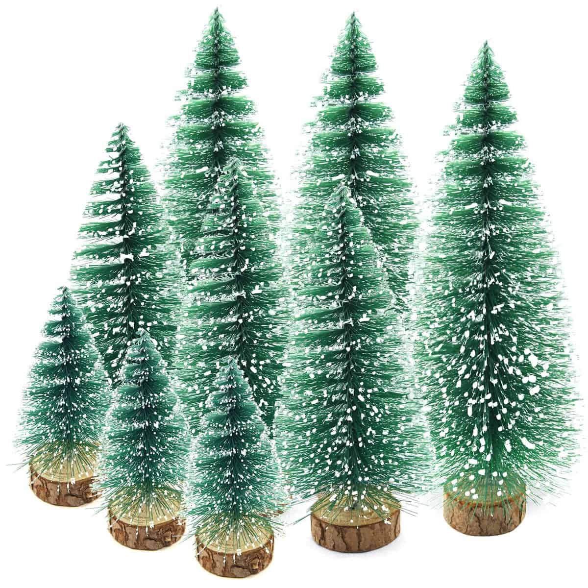 9pcs Mini Arbolitos de Navidad, Mini Pino Navideño Arboles, Mini Navidad Árbol Artificial, con Bases de Madera, Árboles para Manualidades para Decoración de Mesa de Manualidades Navideñas (10/15/20cm)