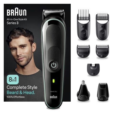 Braun Kit Completo de Afeitado Multifuncional, Recortadora de Barba y Cortapelos Hombre MGK3441.