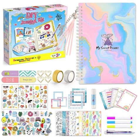 Kit para manualidades de scrapbooking Anginne, incluye pegatinas y diario secreto, ideal como regalo para niñas de 6 a 10 años.