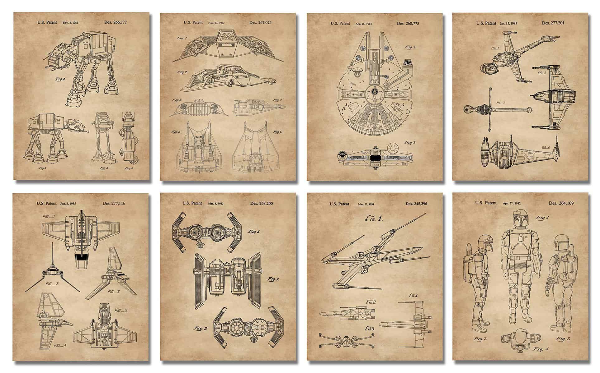 Vintage Star Wars Gifts 8 (8 x 10) Wall Art Prints Regalos para Hombres Niños, Mujeres Cuarto de Baño Decoración Starwars Merchandise Decoraciones Retro Home