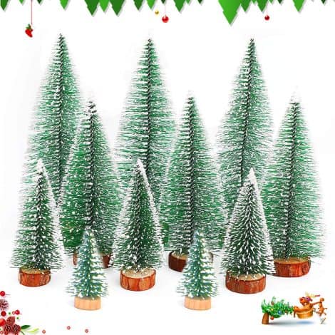 Árbol de Navidad Artificial de 11 piezas, pequeño y en miniatura, con bases de madera para decorar la mesa en Navidad en tamaños de 5/10/15/20cm.