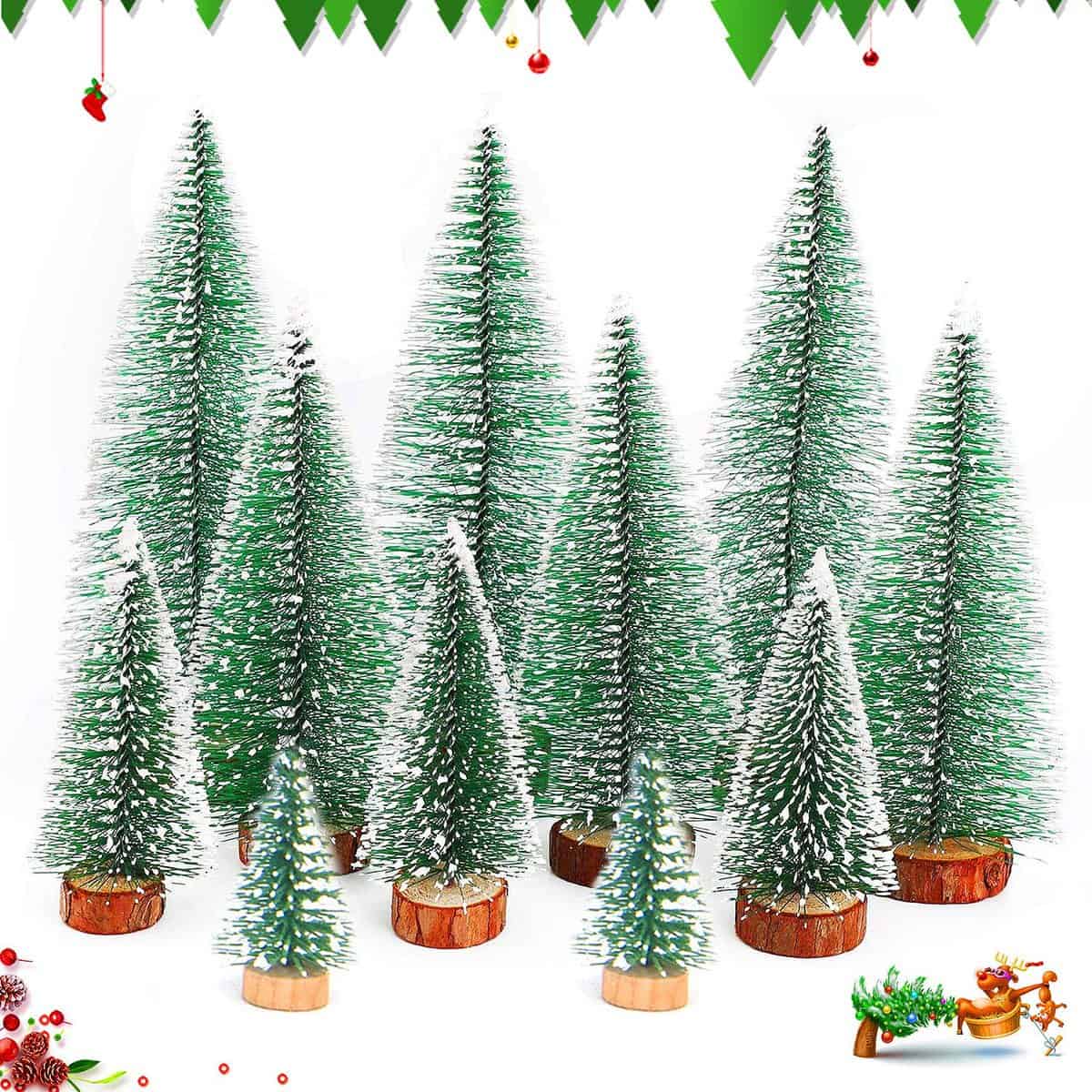 11 PCS Árbol de Navidad Artificial,Mini árbol de Navidad,Pino Árbol de Navidad,Árbol de Navidad en Miniatura con Bases de Madera para la decoración de la Mesa de Fiesta de Navidad 5/10/15/20CM