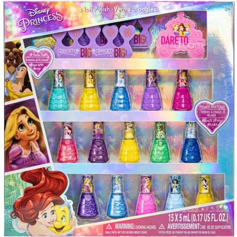 Set de regalo de pintauñas Townley Girl Princesas Disney de secado rápido, no tóxico y seguro para niñas.