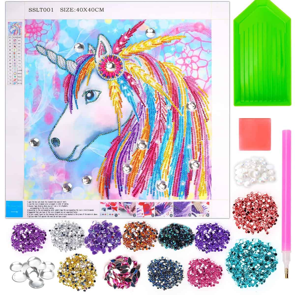 Unicornio Regalo Niña Niños Niño 9 10 11 12 13 Años Diamond Painting, Pintura Diamante Juegos Niñas 8 9 10 11 12 Años, Kit Manualidades Juguetes Niña 6-8-10-12 Año DIY Regalo Halloween Pascua