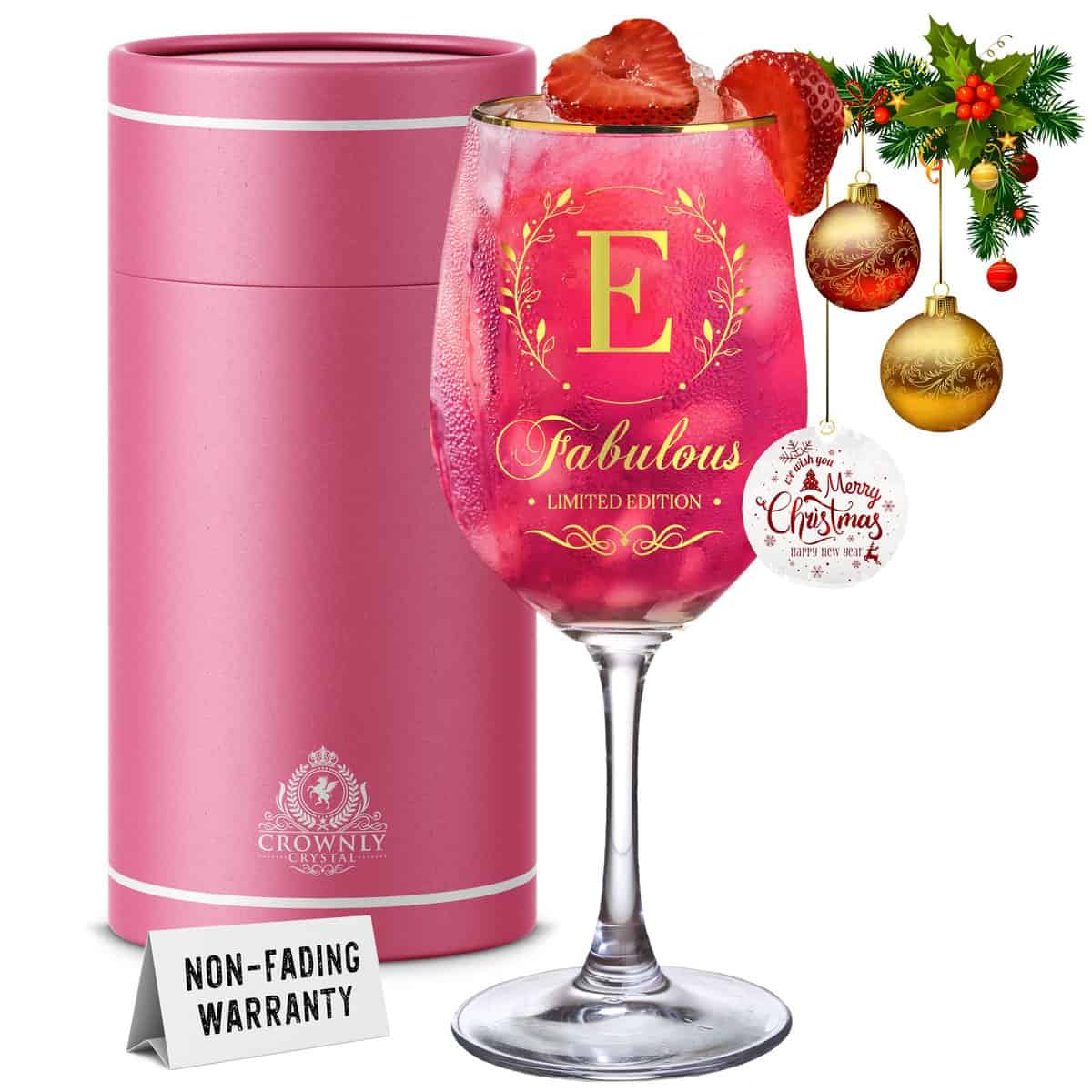 CROWNLY CRYSTAL® Regalos Originales Para Mujer Regalos Personalizados Copas De Vino Decoración Navidad Regalos Para Mujer Regalo Cumpleaños Mujer Regalo Mujer Cumpleaños Regalos Mujer (E)