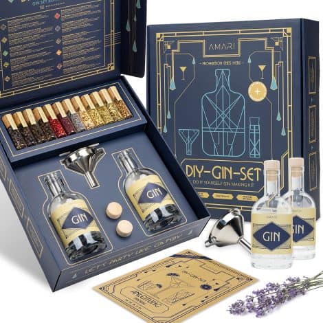 Set AMARI® para hacer ginebra en casa, incluye botánicos – Regalo ideal o para disfrutar en casa. Kit de degustación de ginebra en caja de regalo. Ideas para regalar.