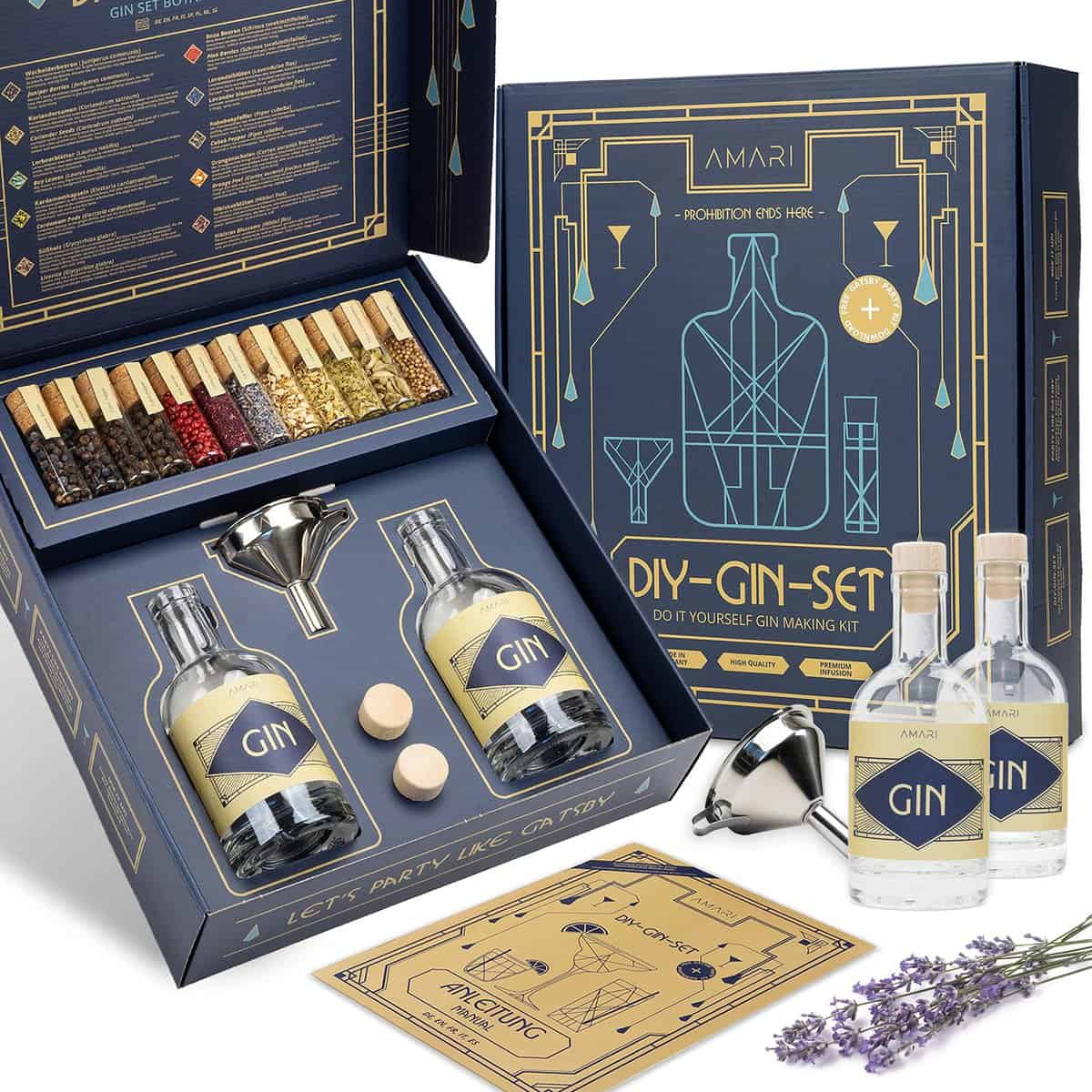 AMARI® DIY Gin Set - para hacer usted mismo, set de regalo incl. botánicos - Perfecto para en casa o como regalo, caja de regalo Gin Tasting - ideas de regalo do it yourself, kit de ginebra