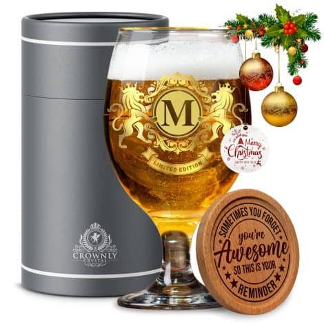 CROWNLY CRYSTAL®: Regalos únicos para hombres en su cumpleaños, regalos personalizados: copas de cerveza decorativas para Navidad, regalo original para hombre, regalos de Navidad y regalo para papá (M).