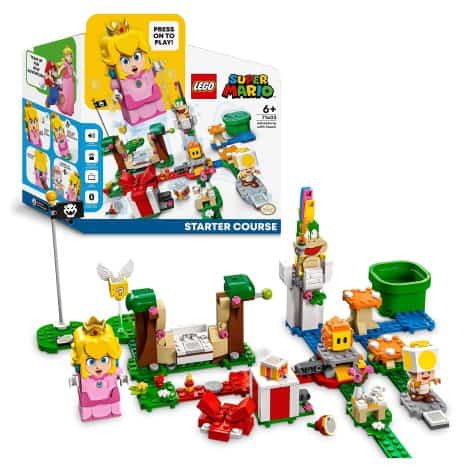 LEGO 71403 Pack Inicial de Super Mario: Aventuras con Peach, Figura Interactiva de Princesa, Toad Amarillo, Juguete de Construcción, Regalo de Mario Bros para Niños 6+ Años.