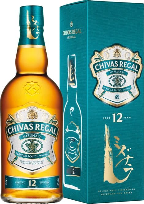 Chivas Regal Mizunara Whisky escocés y japonés Premium, botella de 700 ml.