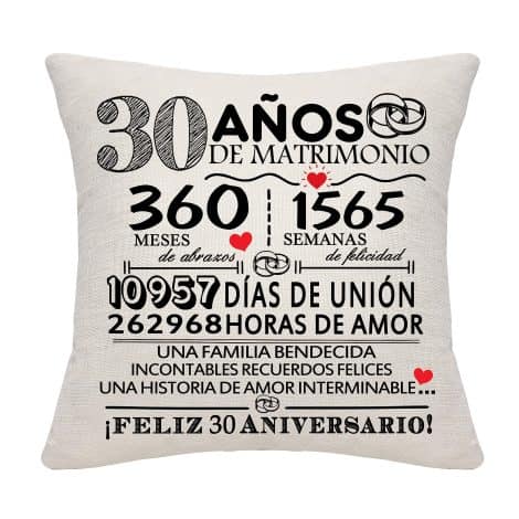 Funda de cojín conmemorativa 30º aniversario de matrimonio, ideal como regalo para parejas, padres, abuelos, amigos.