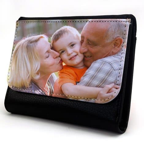 Cartera exclusiva LolaPix con tu foto. Regalo personalizado de piel sintética. Mediana, tamaño aproximado 14x10cm.