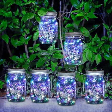 Lámparas Solares para Jardín – 6 Lámparas Solar Mason Jar Multicolor, Decoración Exterior Navideña.