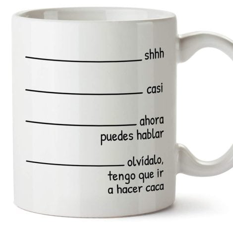 Taza divertida MUGFFINS – “Shhh casi… Tengo que usar el baño” – Regalos graciosos para el desayuno. 350 mL de cerámica.