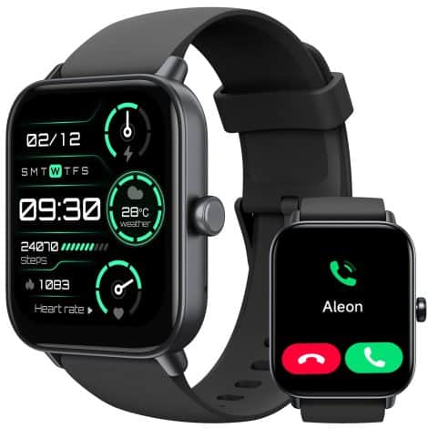 Reloj Inteligente TOOBUR con Alexa, 1.8″ smartwatch Deportivo, 100 Deportes, Llamadas, Podómetro, pulsómetro, IP68 Nadar, Android iPhone.