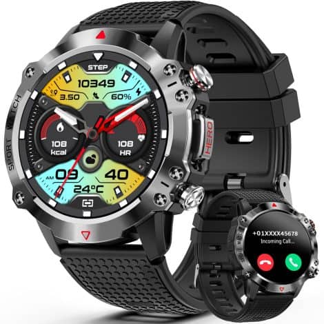 Reloj Inteligente para Hombre GedFong, 450mAh Smartwatch con Llamadas, IP67 Impermeable 1.39″ Deporte 100 Modos, Android e iOS.