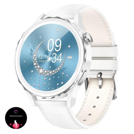 FEELNEVER Smartwatch para mujeres, reloj inteligente de 1.32″ HD con llamadas y asistente de voz. Pulsera de actividad con monitor de ritmo cardíaco, sueño, calorías y podómetro. Smartwatch de cerámica de 300mA para Android e iOS.