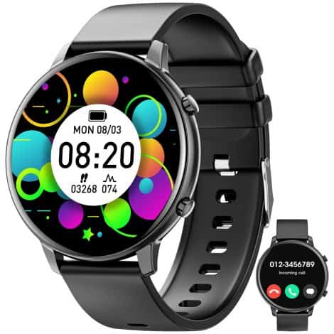 Smartwatch impermeable Mingtawn para hombres y mujeres con llamadas Bluetooth, pantalla de 1.39″, seguimiento de actividad y monitor de sueño.