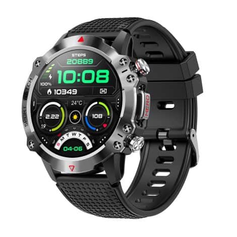 Smartwatch HENLSON para hombres con pantalla HD de 1.39″, llamadas Bluetooth, 107 modos deportivos y funciones de salud, compatible con Android y iOS.