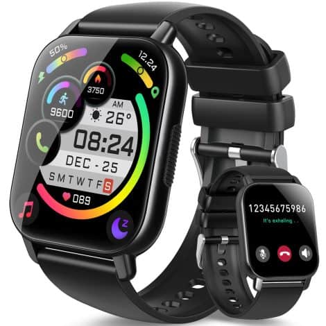 aycy Smartwatch Unisex, 1.85″ Reloj Inteligente con Llamadas, Monitor de Ritmo Cardíaco y Sueño, 112 Modos Deportivos, Negro.