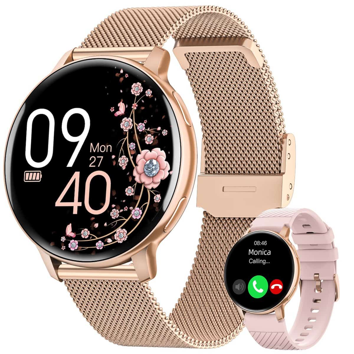 HASAKEI Reloj Inteligente Mujer con Llamadas Bluetooth 5.3, Smartwatch 1.39" con Seguimiento del Menstrual/120+ Modos Deportes/Pulsómetro/SpO2/Sueño/WhatsApp IP68 Android iOS Oro Rosa, Regalo Mujer