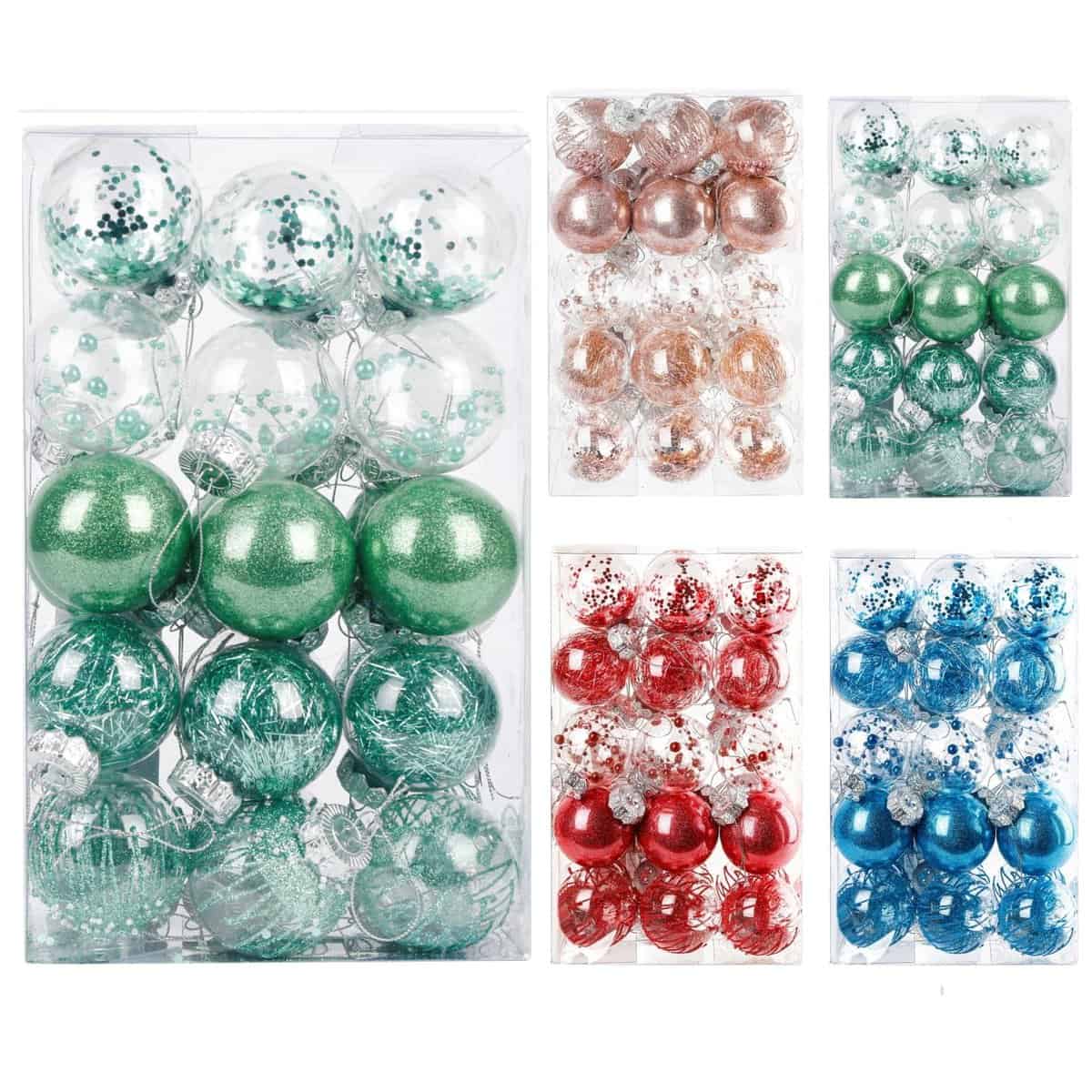 Dooozy Bolas de Navidad 30 Pcs 60mm/2.36" Bolas Navideñas Desmontable con Adornos Delicados Rellenos, Adornos árbol de Navidad para Decoración de Árbol Navideñas(Verde)