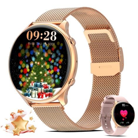 Reloj Inteligente para Mujeres con Llamada, Smartwatch Redondo de 1.39″ con 100+ Modos Deportivos, Pulsómetro y Sueño, Impermeable para Android iOS.