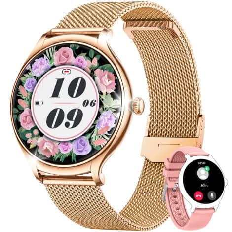 Reloj Inteligente Motsfit para Mujer con Llamadas y Funciones Inteligentes: Medidor de ritmo cardíaco, contador de pasos e información completa en pantalla. Compatible con iPhone y Android.