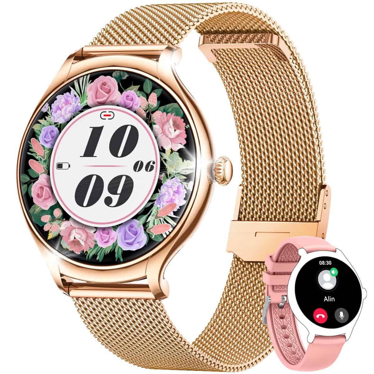 Motsfit Reloj Inteligente Mujer con Llamadas Smartwatch: Relojes Inteligentes Mujer con Pulsometro Oxímetro Cuenta Pasos Pulsera Actividad 1.39" Redondo Pantalla Completa Smart Watch para iPhone Android